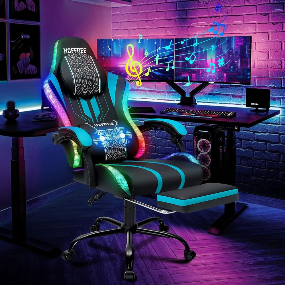 Bluetooth Speaker - Silla Gamer con Luces LED, Altavoces,